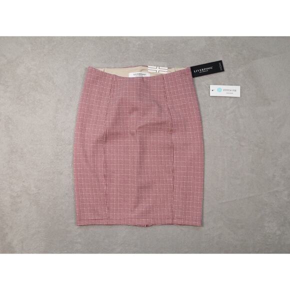 Liverpool Womens Red Pencil Skirt Plaid Size 2/26 Petite - Picture 1 of 11
